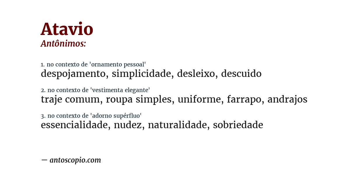 Antônimo de atavio