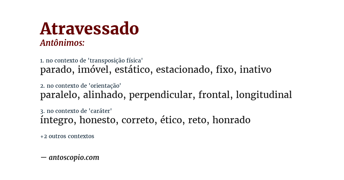 Antônimo de atravessado