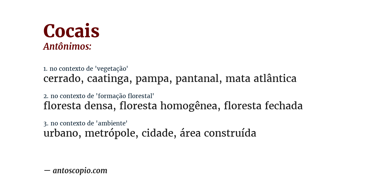 Antônimo de cocais