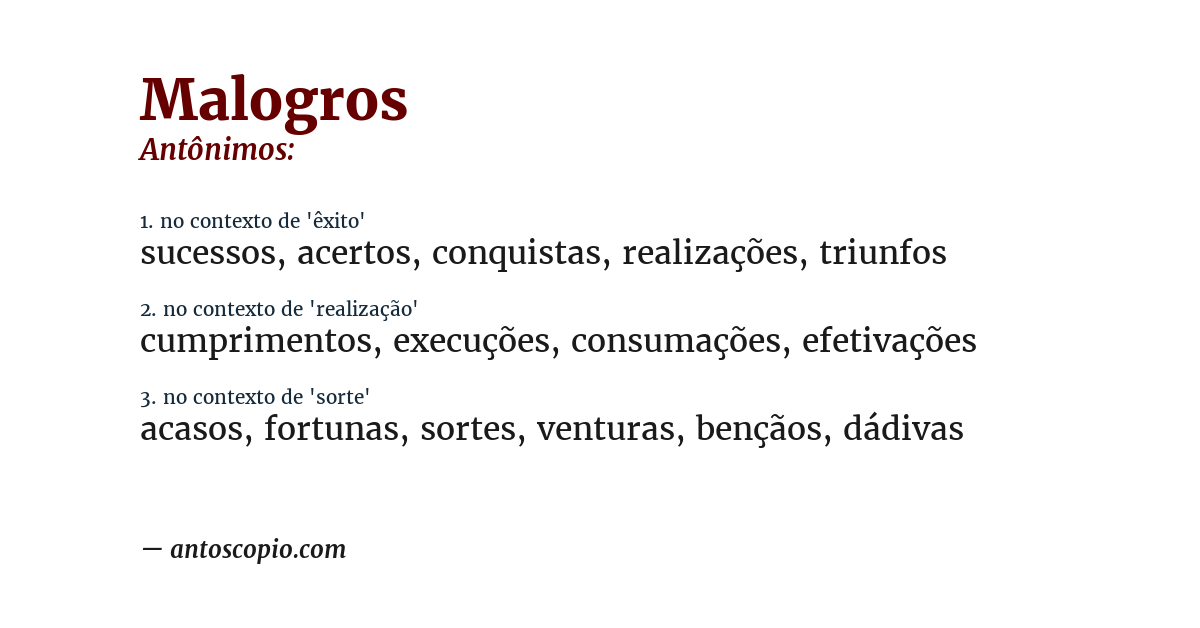 Antônimo de malogros