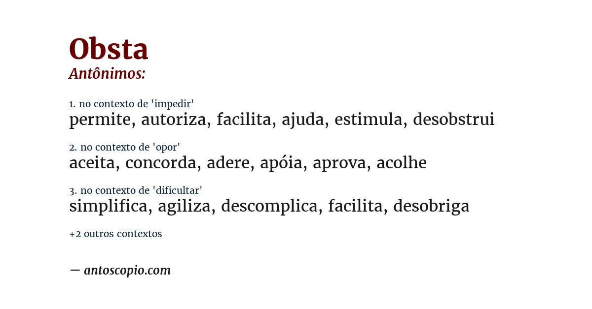 Antônimo de obsta