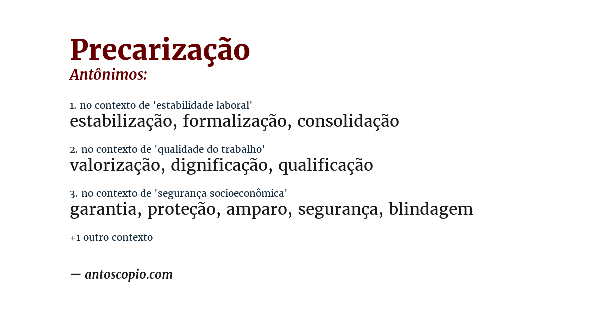 Antônimo de precarização
