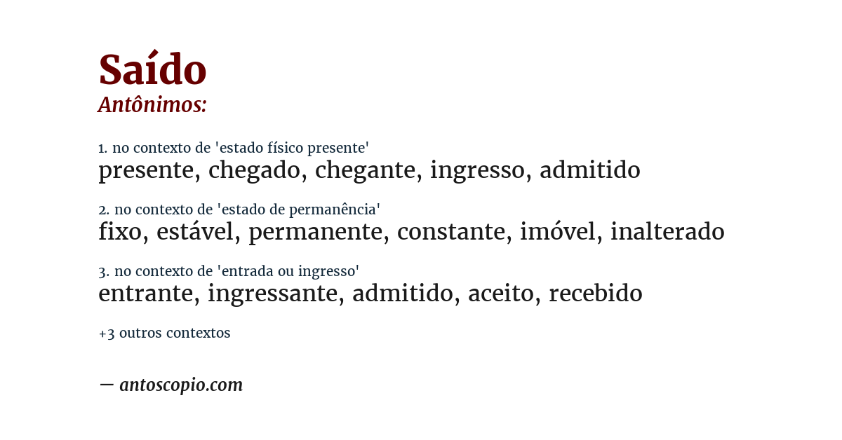 Antônimo de saído