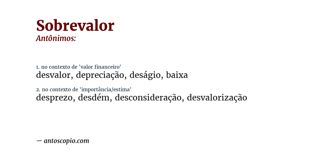 Antônimo de sobrevalor