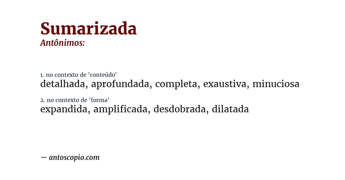 Antônimo de sumarizada