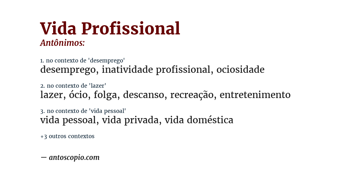 Antônimo de vida profissional