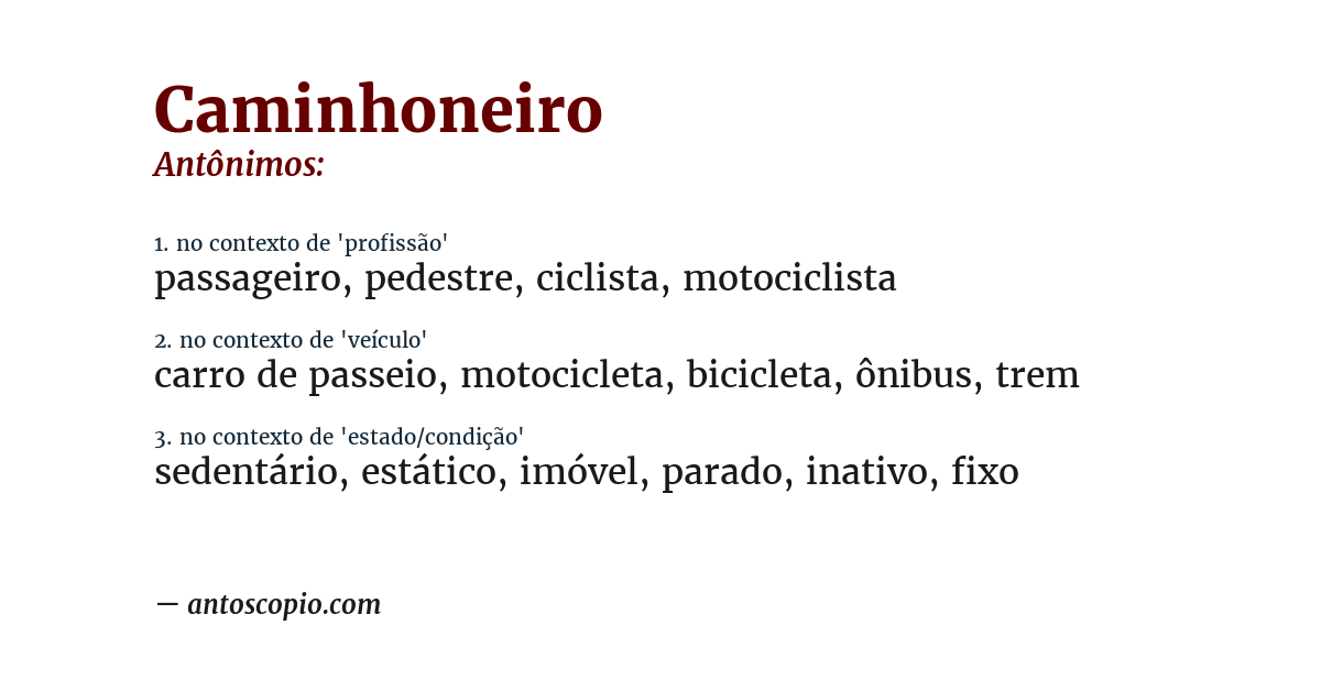 Antônimo de caminhoneiro