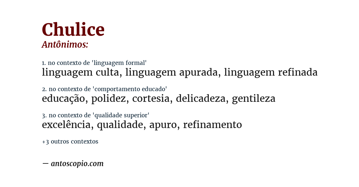 Antônimo de chulice