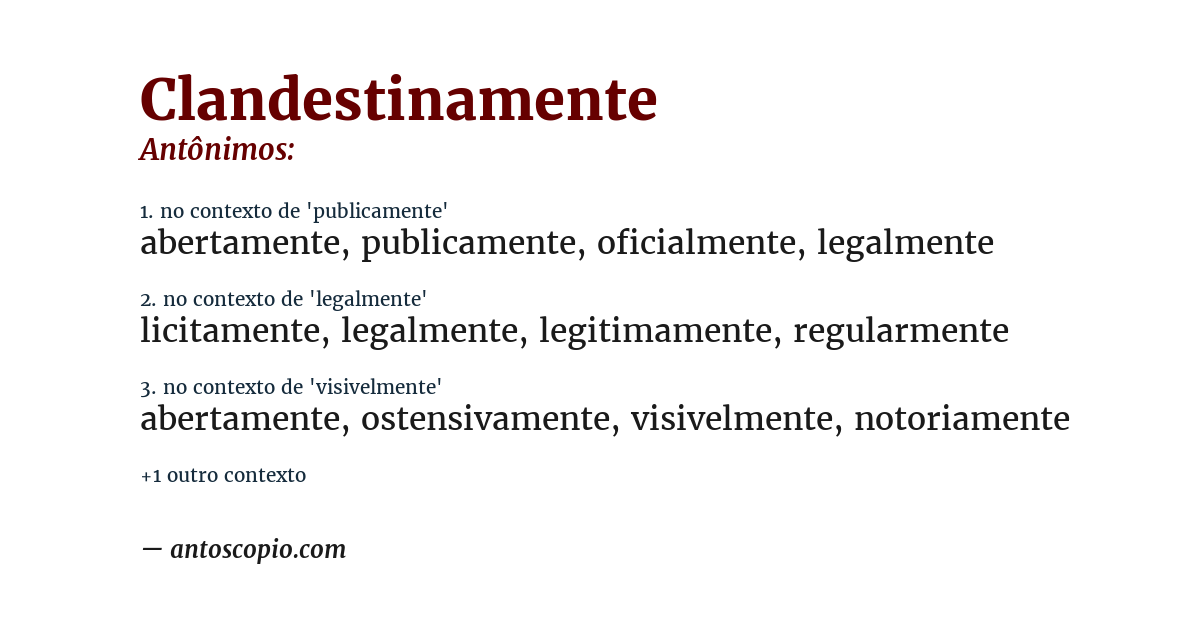 Antônimo de clandestinamente