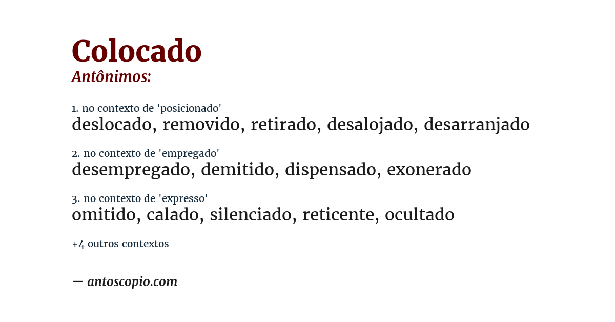 Antônimo de colocado