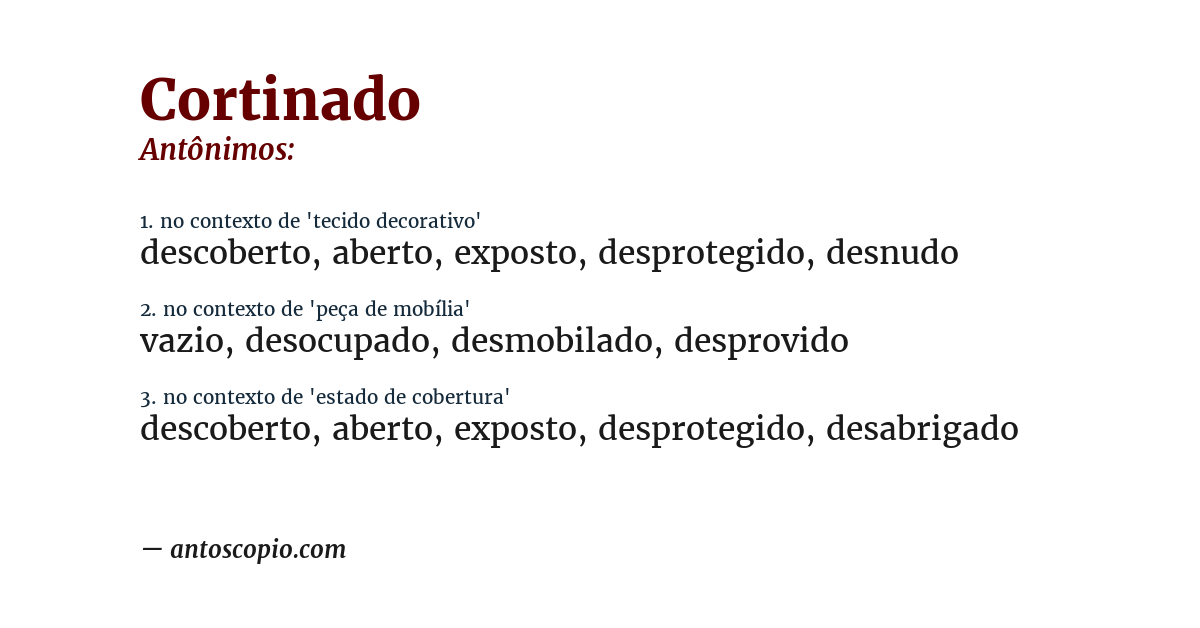 Antônimo de cortinado
