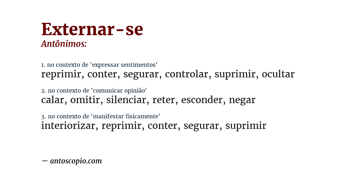 Antônimo de externar-se