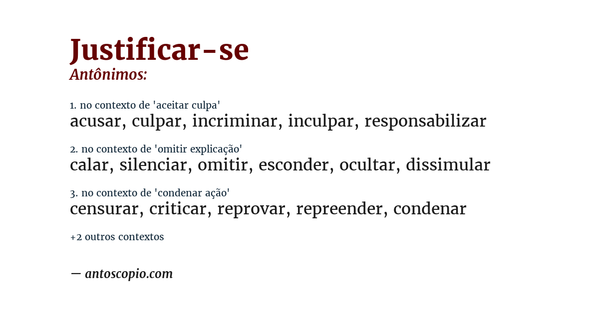 Antônimo de justificar-se