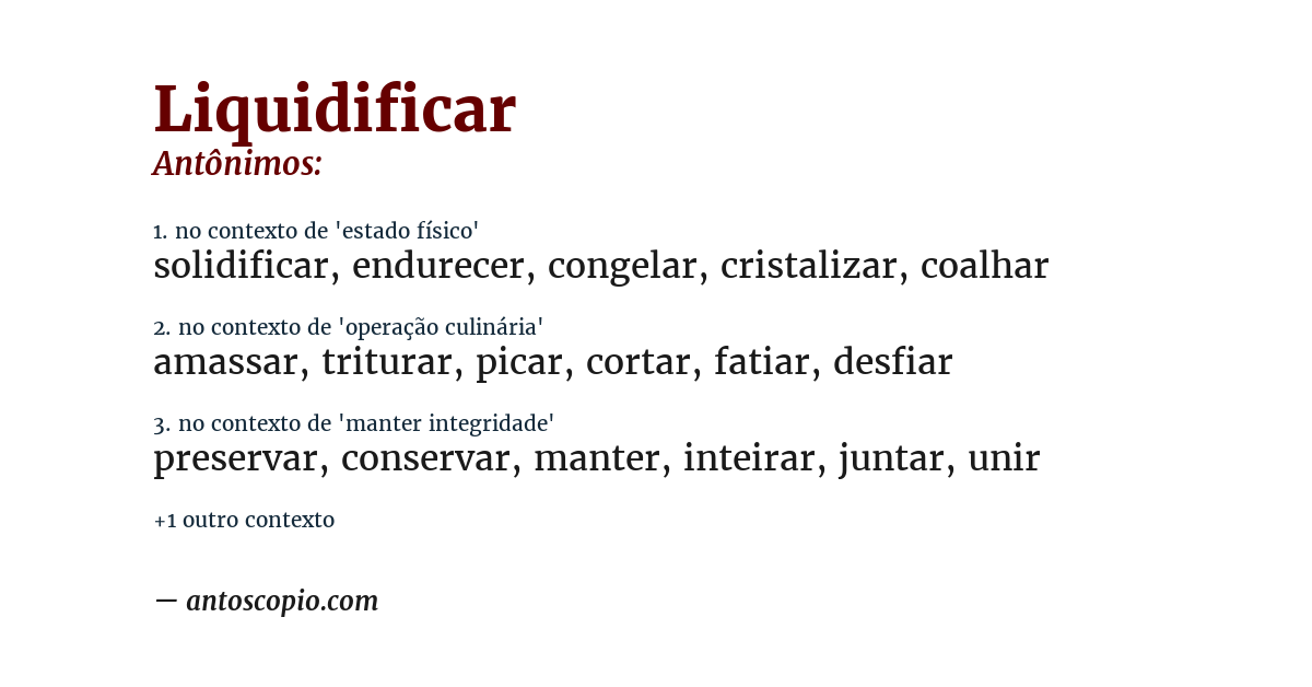 Antônimo de liquidificar