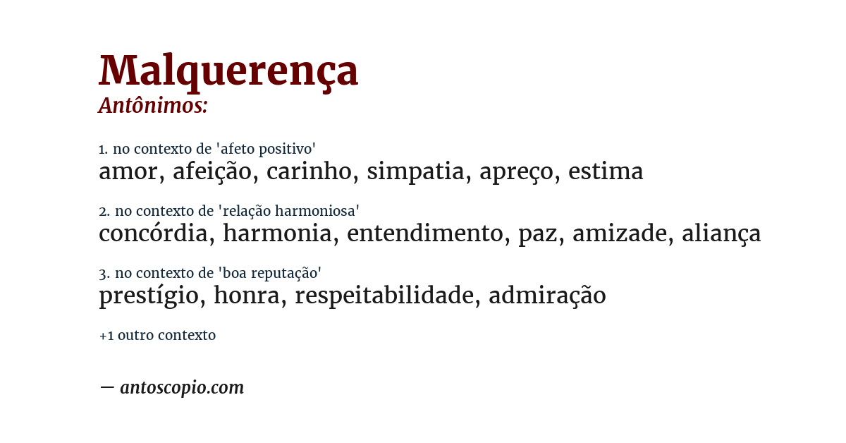 Antônimo de malquerença