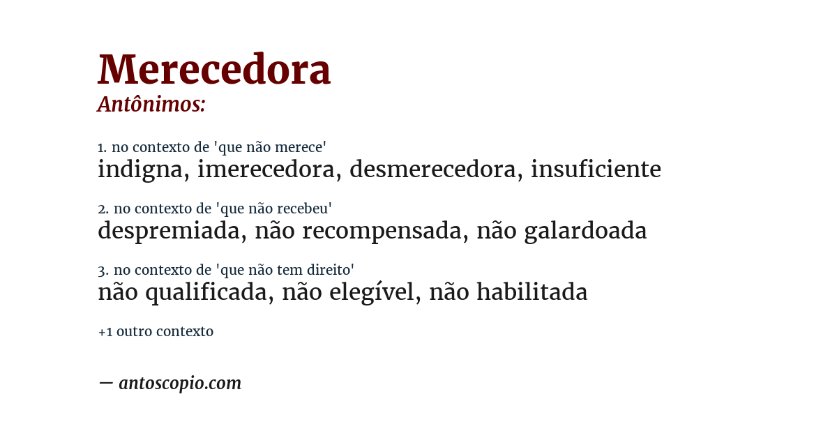 Antônimo de merecedora