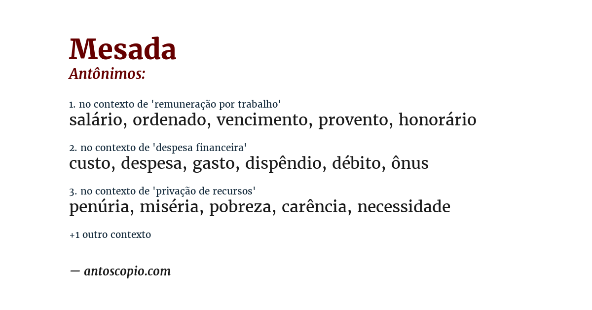 Antônimo de mesada