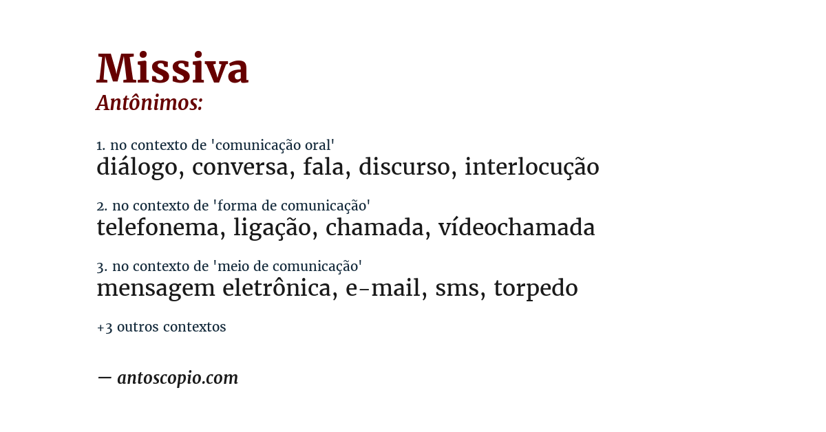 Antônimo de missiva