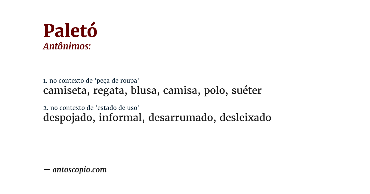 Antônimo de paletó
