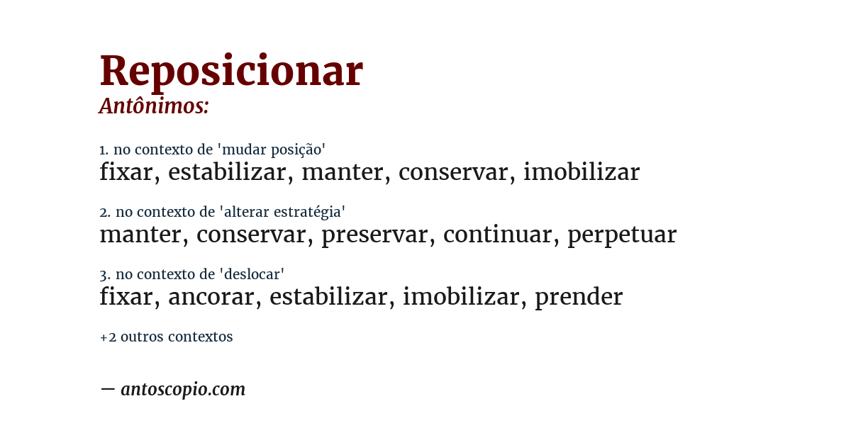Antônimo de reposicionar