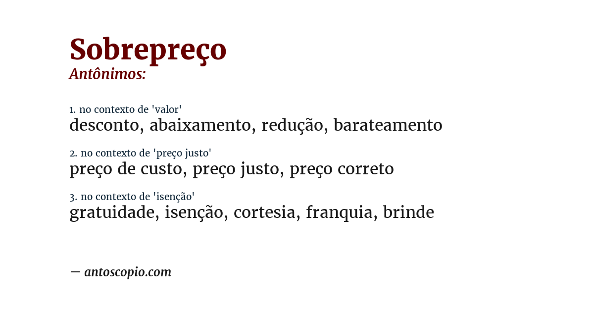 Antônimo de sobrepreço