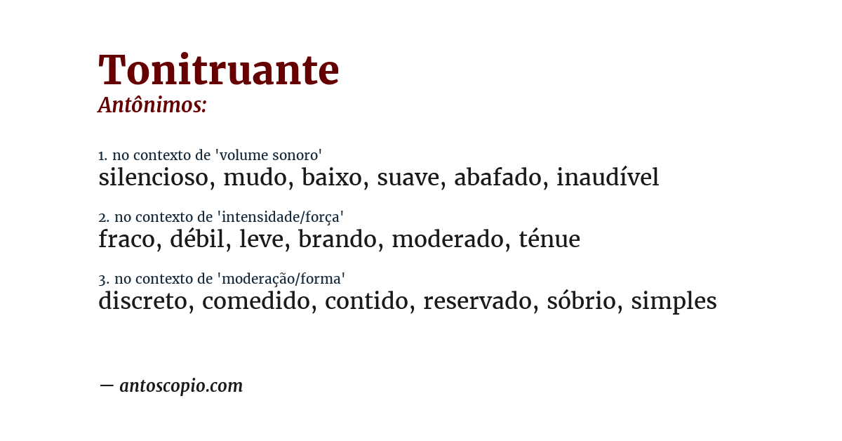 Antônimo de tonitruante