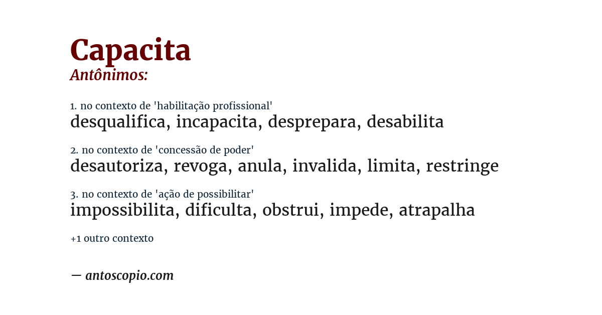 Antônimo de capacita