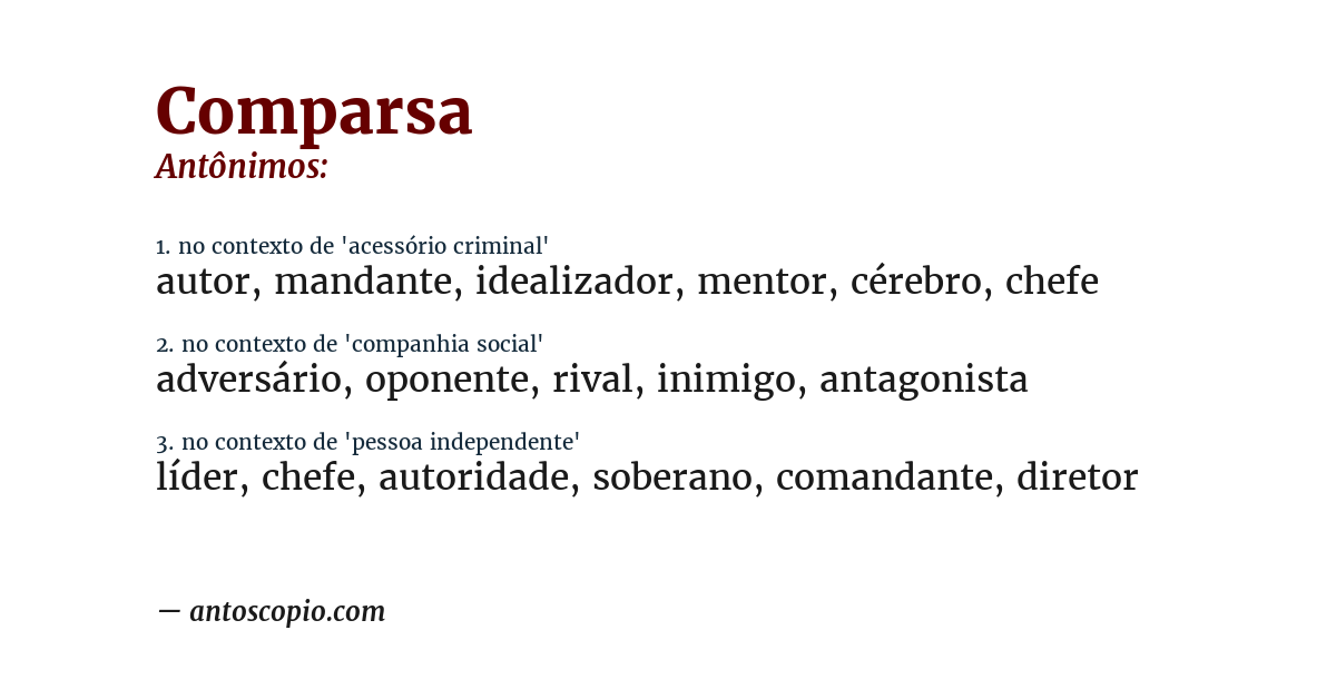 Antônimo de comparsa