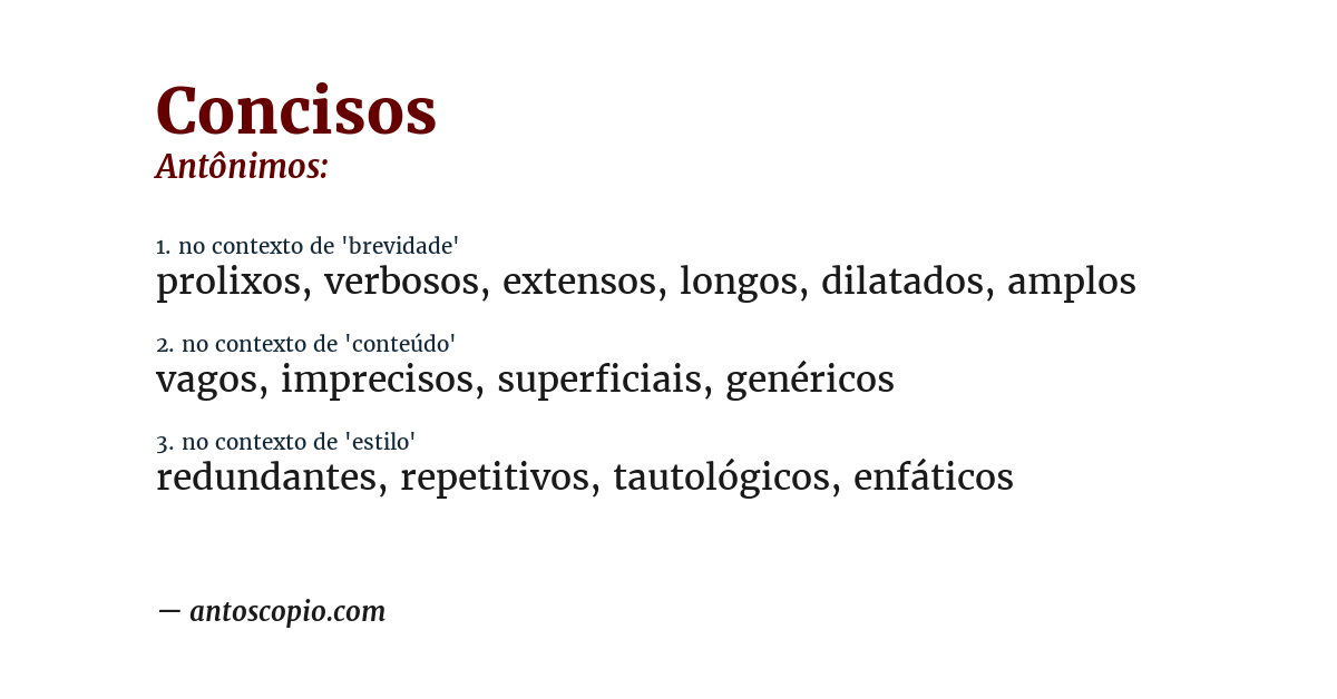 Antônimo de concisos