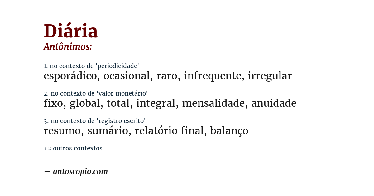 Antônimo de diária