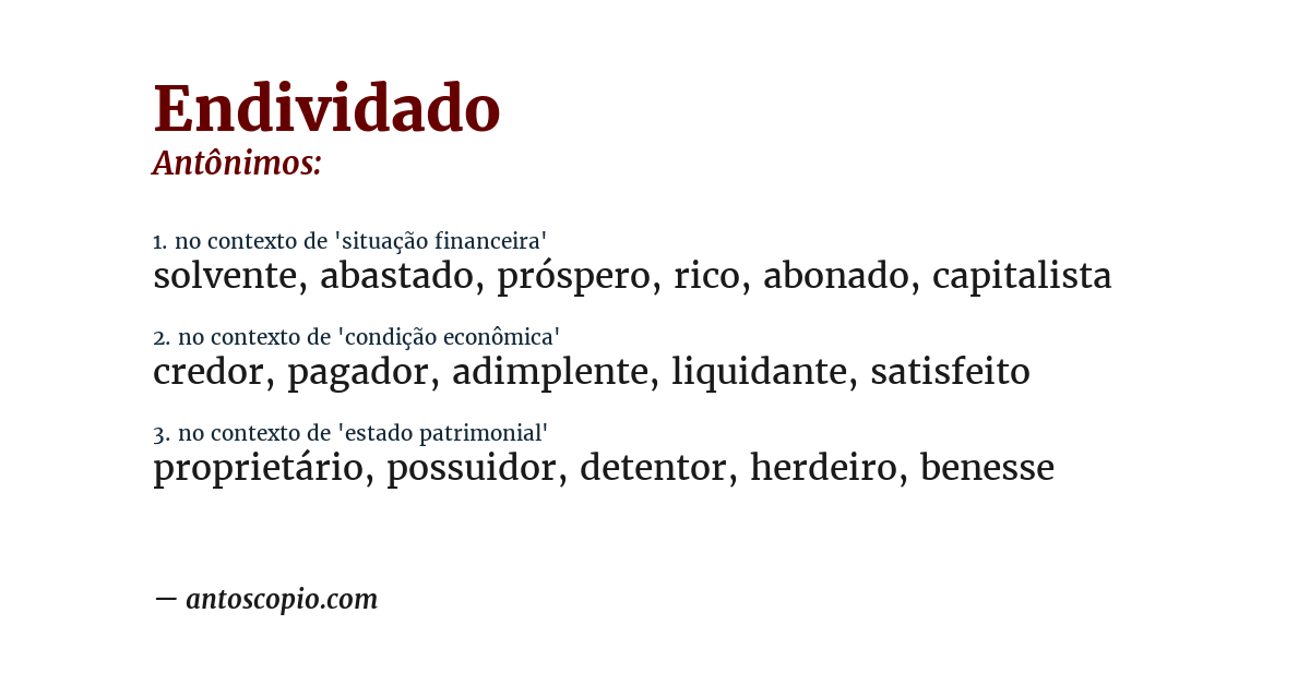 Antônimo de endividado