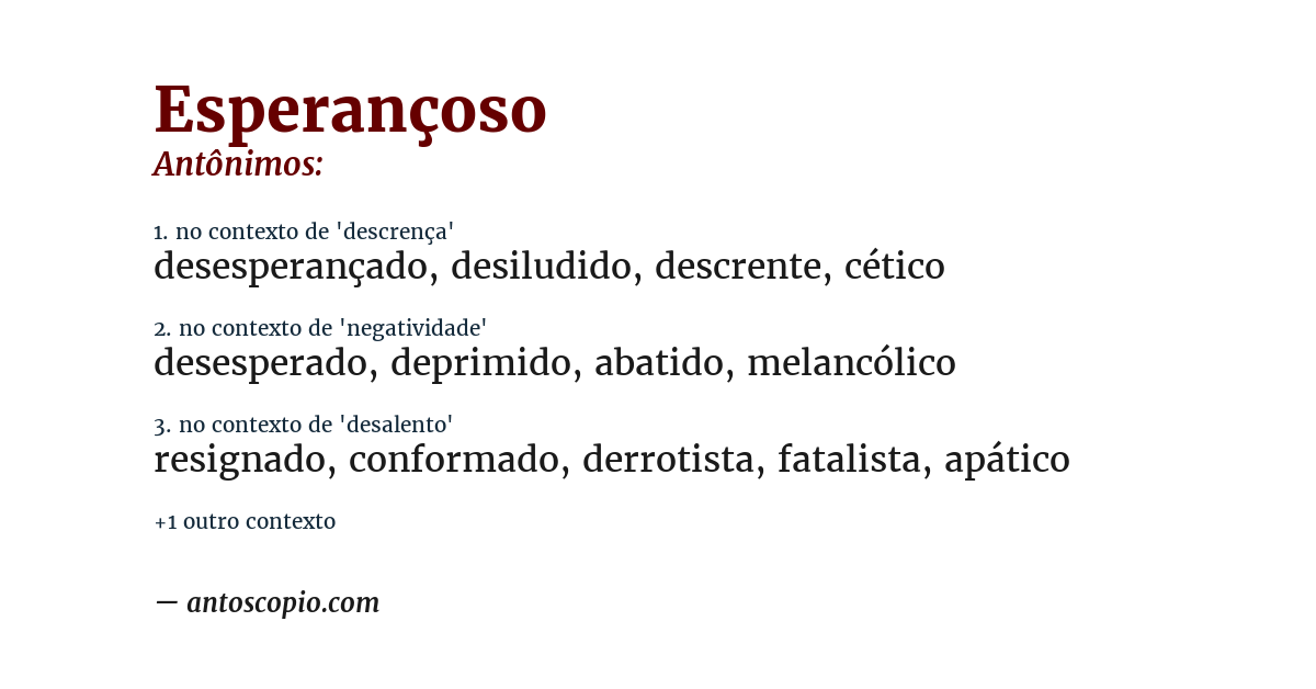 Antônimo de esperançoso