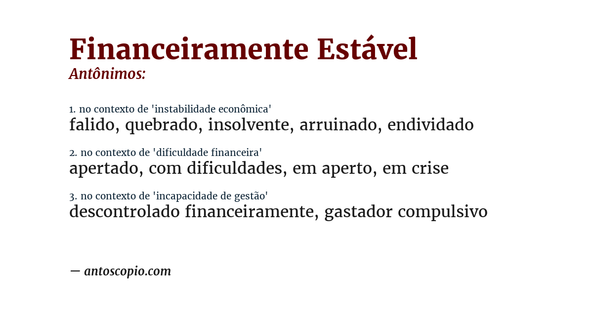 Antônimo de financeiramente estável