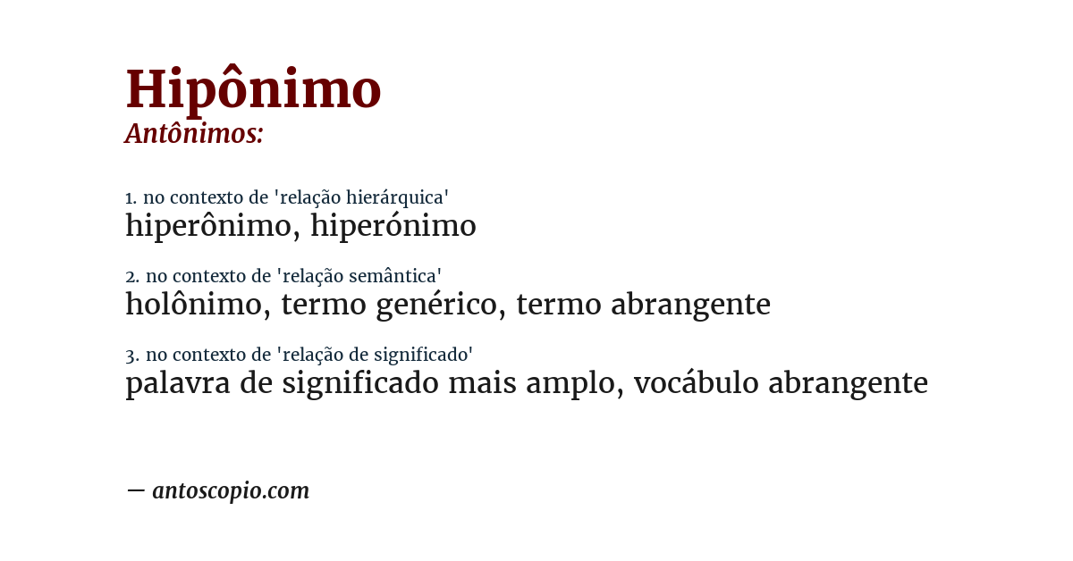Antônimo de hipônimo