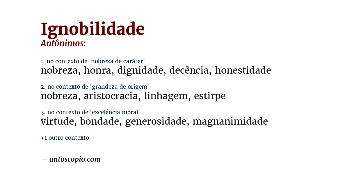 Antônimo de ignobilidade