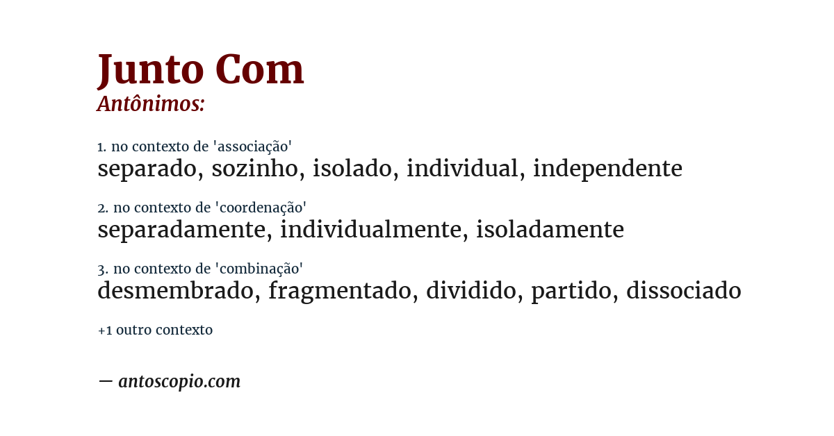 Antônimo de junto com