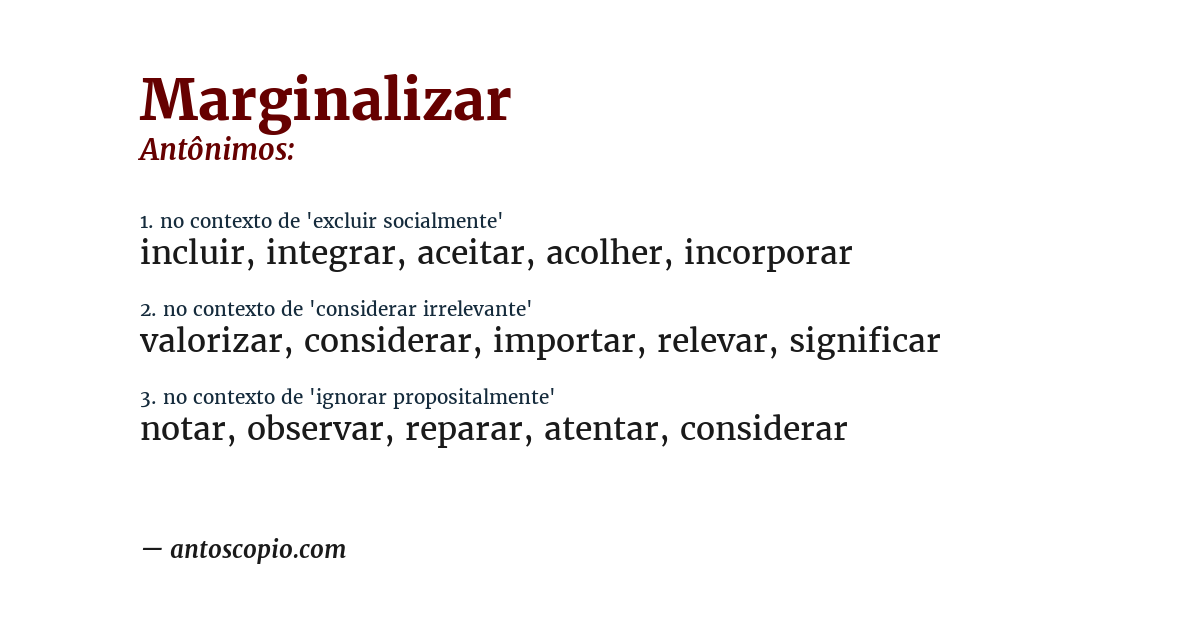 Antônimo de marginalizar