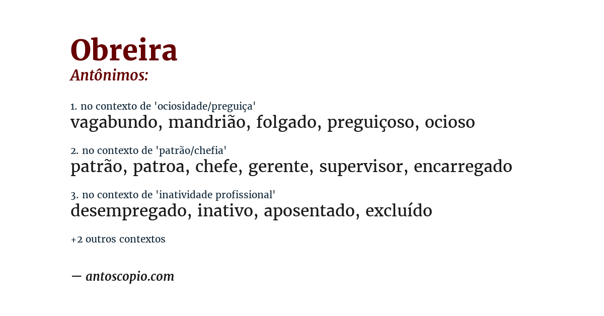 Antônimo de obreira