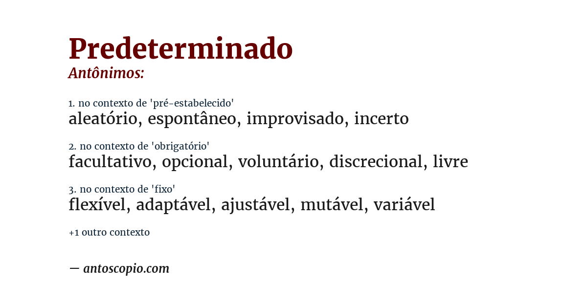 Antônimo de predeterminado