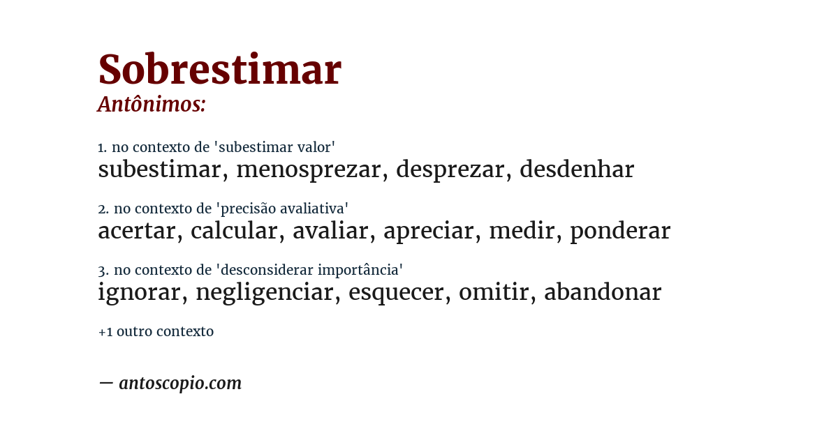 Antônimo de sobrestimar