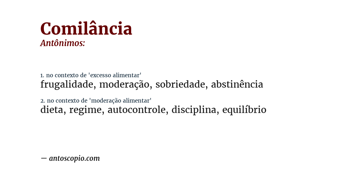 Antônimo de comilância