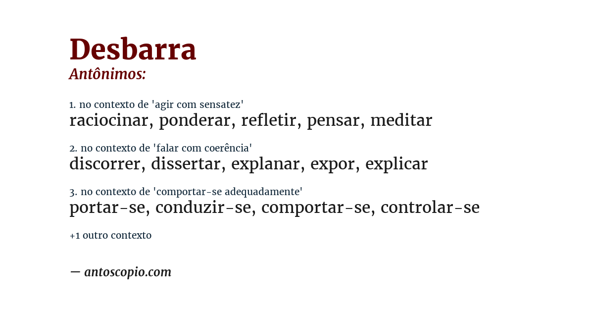 Antônimo de desbarra