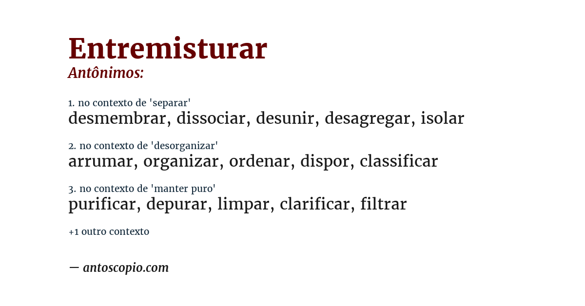 Antônimo de entremisturar