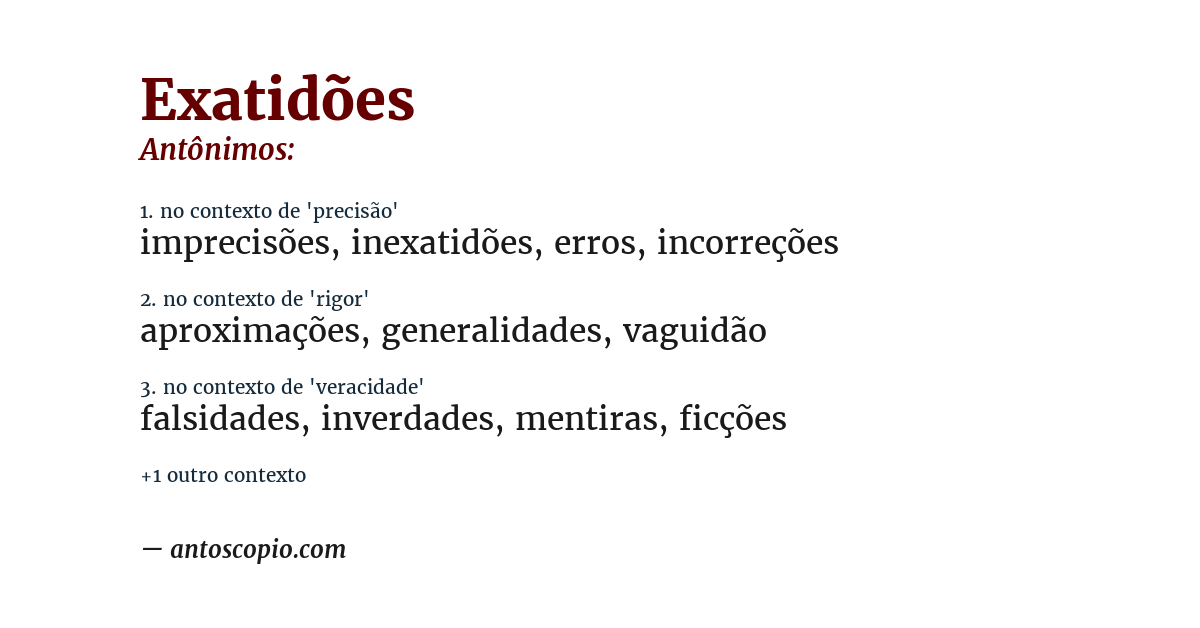 Antônimo de exatidões