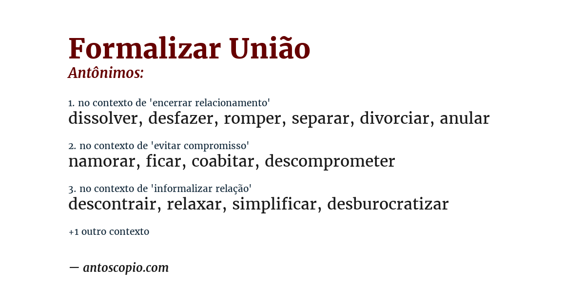 Antônimo de formalizar união