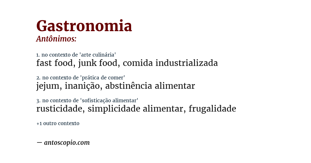 Antônimo de gastronomia