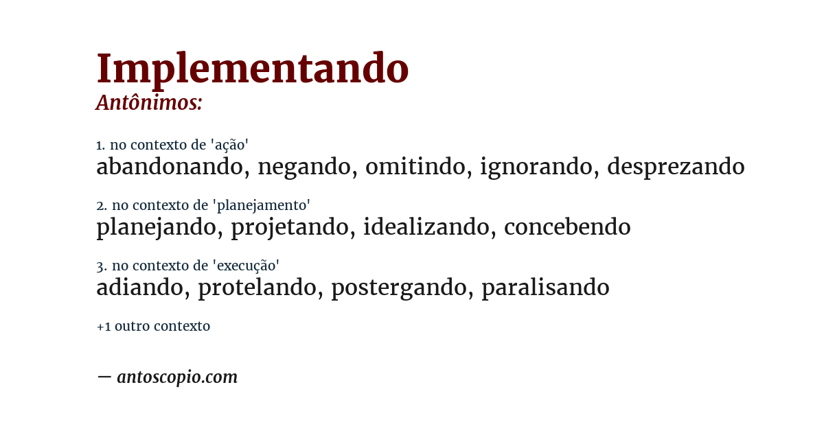 Antônimo de implementando