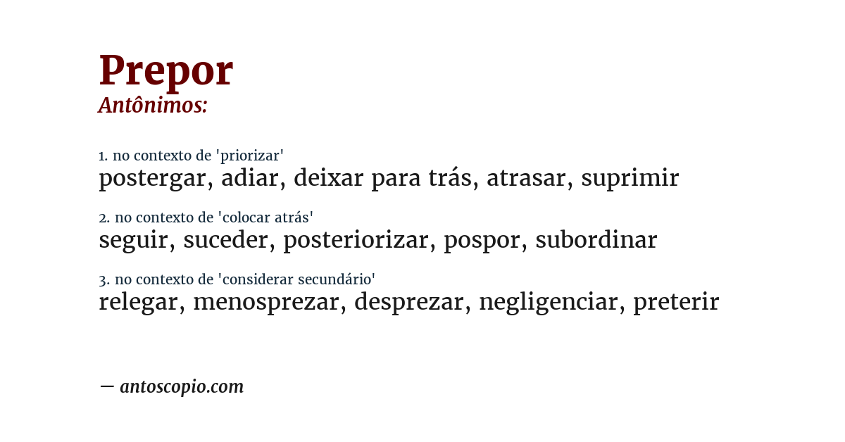 Antônimo de prepor