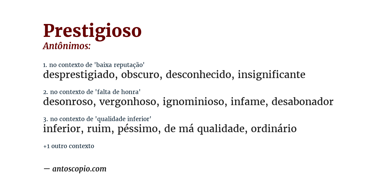 Antônimo de prestigioso