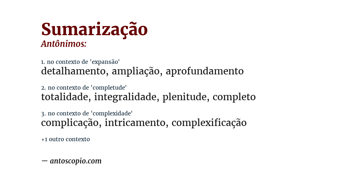 Antônimo de sumarização